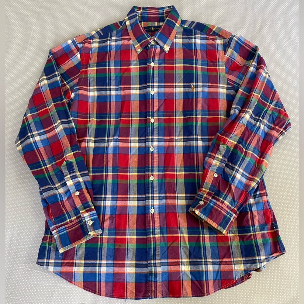 Ralph Lauren Long Sleeve Button Down Shirt Men's XL Multi Color Plaid Print Pony